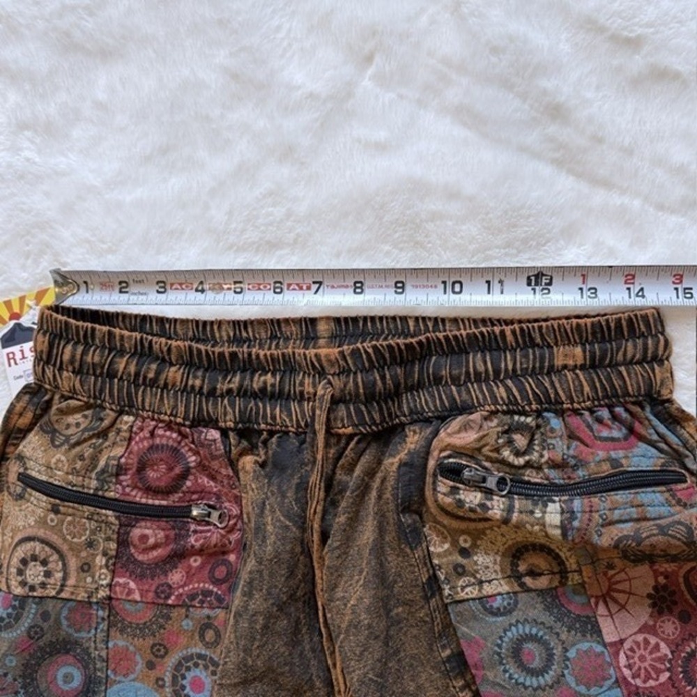 Rising International Boho Patchwork Mushroom Shorts XL Brown Acid Wash NWT - Picture 4 of 7